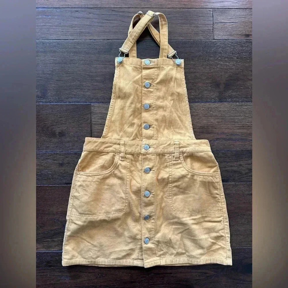 PacSun Dresses & Skirts - Pacsun Mustard Yellow Corduroy Skirt Bibs- size Medium